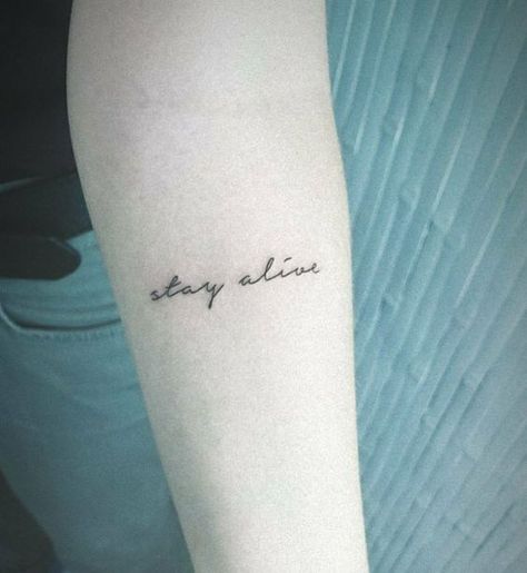 Tattoos For Staying Alive, Staying Alive Tattoo, Twenty One Pilots Tattoo Clancy, Alive Tattoo Ideas, Tatuajes Twenty One Pilots, Still Alive Tattoo, 21 Pilots Tattoo, Twenty One Pilots Tattoo Ideas, Meaningful One Word Tattoos