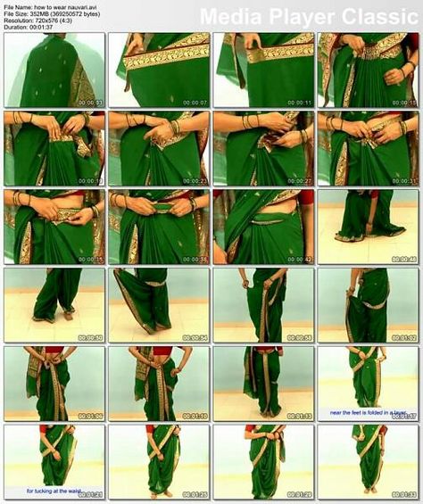 How to drape #Nauvari Maharashtrian #Saree, Specially wore on wedding rituals n auspicious occasions. Saree Tutorial, Saree Types, Sari Draping, Maharashtrian Saree, Outfit Ideas Dressy, Kashta Saree, College Dress, Draping Styles, Saree Drape