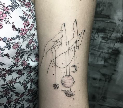 Universe In Hands Tattoo, World In My Hands Tattoo, Hand Holding Planets Tattoo, Planet Hand Tattoo, World In Hands Tattoo, Tattoos Of Hands, Astrology Tattoo Ideas, Universe Tattoo Ideas, Cute Forearm Tattoos