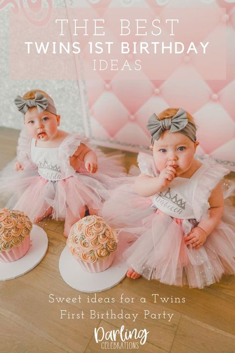 One Year Birthday Twins, Twin Baby Birthday Party Ideas, 1st Birthday Party Ideas Twins, First Twin Birthday Party Themes, 1st Birthday Twin Girl Theme, Twin Girl 1st Birthday Themes, Twin Girls 1st Birthday Party Ideas, First Birthday Twin Girls Theme, Twin Bday Party Themes