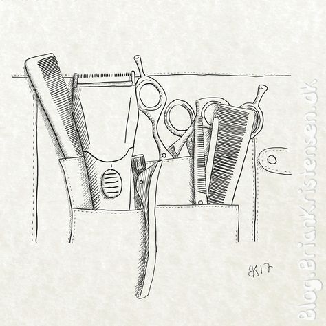 Hairdresser Art Drawing, Hairstylist Drawings, Hair Salon Drawing, Hairdresser Drawing, Hairstylist Art, Hairdresser Tools, Hairdresser Tattoos, Pocket Watch Tattoos, Hairstylist Tools