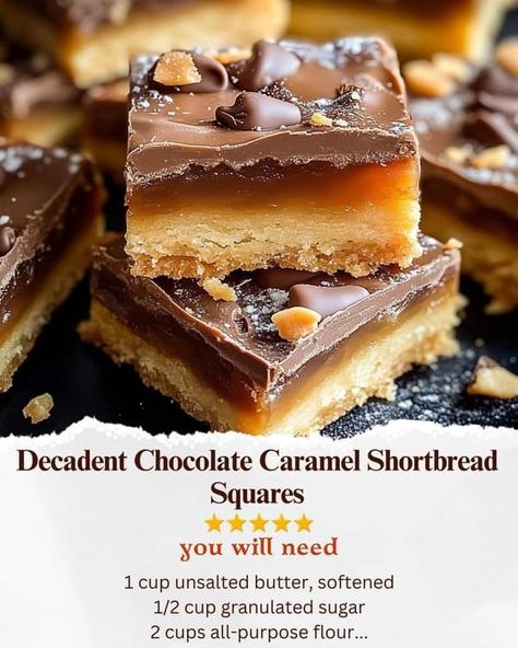 Shortbread Squares, Caramel Shortbread, Cookie Exchange, Chocolate Caramel, Decadent Chocolate, Yummy Cookies, Granulated Sugar, Cookie Bars, Bars Recipes