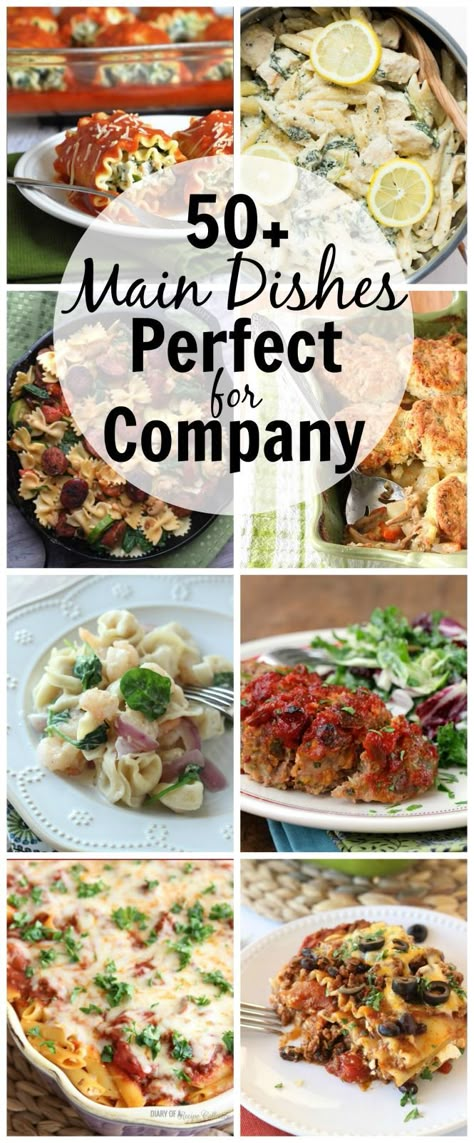 50+ Main Dishes Perfect for Company - Looking for ideas to feed everyone when company's coming? Check out this list of some great dishes sure to please! Dinner Ideas For Company, Dinner Party Recipes Main, Dinner Party Main Dish, Party Main Dish, Dinner Party Entrees, Main Dish For Potluck, Party Entrees, Dinner Party Mains, Company Dinner