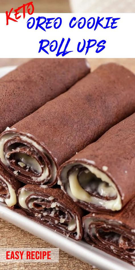 gluten free keto Oreo cookie roll ups recipe  for low carb diet Keto Tortilla Dessert Recipes, Keto Crepe Rolls, Keto Roll Ups, Keto For Kids, Low Carb Low Calorie Snacks, Oreo Roll, Cookie Roll, Keto Rolls, Tortilla Dessert