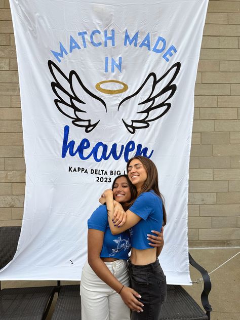 Match Made In Heaven Sorority, Angel Sorority Theme, Spirit Week Ideas Sorority, Big Little Banner, Sorority Big Little Reveal Theme, Sorority Banner Ideas, Sorority Recruitment Themes, Sorority Themes, Recruitment Themes