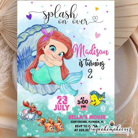 Little Mermaid Invitation Under The Sea Little Mermaid Birthday Invitations, Sebastian And Flounder, Ariel Bebe, Ariel Sebastian, Little Mermaid Invitations, Magical Birthday Party, Mermaid Happy Birthday, Ariel Birthday Party, Mermaid Invitation