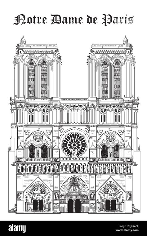 Download this stock vector: Notre Dame Cathedral (Landmark of Paris, France) vector isolated hand drawing illustration in black color on white background - J8KABE from Alamy's library of millions of high resolution stock photos, illustrations and vectors. Gothic Architecture Drawing, Paris Drawing, Cityscape Drawing, Studio Ghibli Background, Building Sketch, Notre Dame Cathedral, Ancient Greek Architecture, Cathedral Architecture, Gothic Cathedral