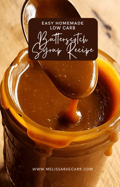 Easy homemade low carb butterscotch syrup recipe being served with a spoon. Butterscotch Syrup For Coffee, Keto Butterscotch, Toffeenut Syrup, Butterscotch Coffee Syrup, Butterscotch Syrup Recipe, Sugar Free Syrup Recipe, Caramel Syrup Recipe, Sweet Sauce Recipes, Butterscotch Sauce Recipes