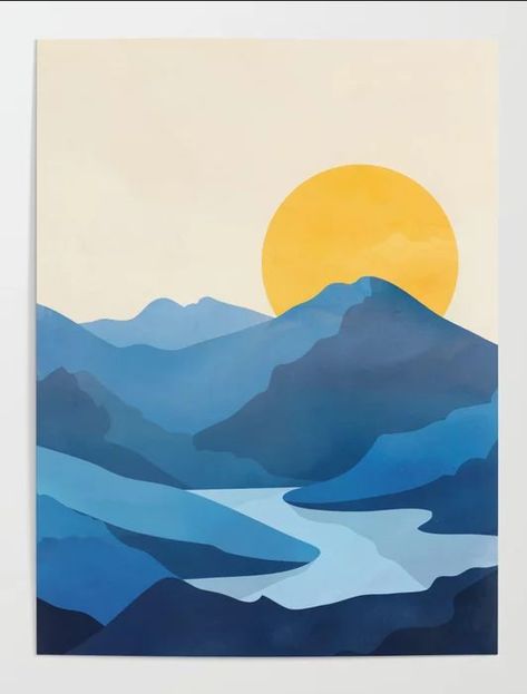 Boys Accent Wall Ideas, Boys Accent Wall, Water Painting Ideas, Tote Bag Painting, Minimal Landscape, Art Mountains, Painting Night, Boho Painting, Cute Canvas Paintings