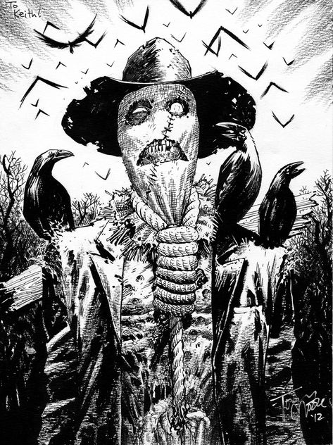 this Scarecrow zombie piece was a commission from Cherry Capital Con last weekend! Scarecrow Tattoo, Scarecrow Drawing, Scarecrow Batman, Univers Dc, Halloween Tattoo, Arte Dc Comics, Batman Art, Batman Comics, Dc Comics Art