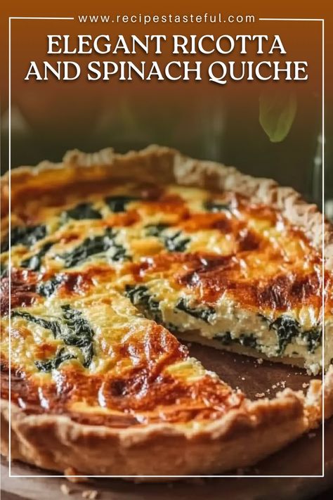 This Elegant Ricotta and Spinach Quiche is a creamy, savory dish that combines the richness of ricotta cheese, the earthy flavor of spinach, and a buttery pie crust. Perfect for brunch, a light dinner, or a special occasion, this quiche is sure to impress your guests and family alike. Ricotta Quiche, Buttery Pie Crust, Spinach Quiche, Spinach Ricotta, Cheese Pies, Quick Weeknight Meals, Light Dinner, Quiche Recipes, Baked Eggs