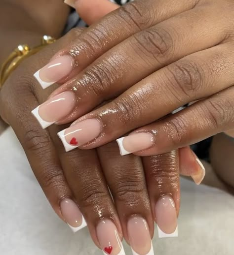 Nail Designs For Short Nails Valentines, Valentines Nails Natural Nail, Simple Short Valentines Nails, Valentines French Tips, Early Spring Nails, March Nails Ideas, Fun Nail Designs, Nails March, Bday Nails