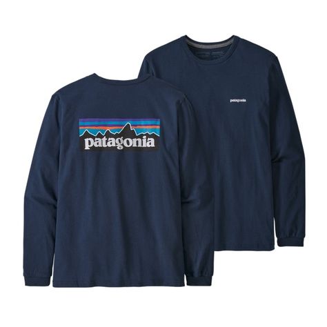 Patagonia Long Sleeve, Patagonia Shirts, Crewneck Style, Recycled Bottles, Carbon Footprint, Mens Navy, Patagonia Womens, Recycled Fabric, Fabric Scraps