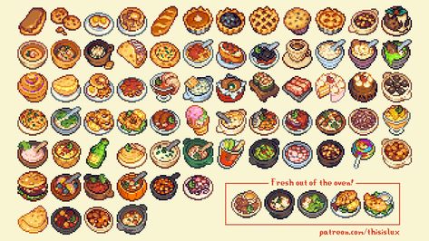 Stardew Valley Food, Pixel Kawaii, Pixel Art Food, Pixel Art Tutorial, Arte 8 Bits, 8bit Art, Pix Art, Pixel Art Games, Pixel Games