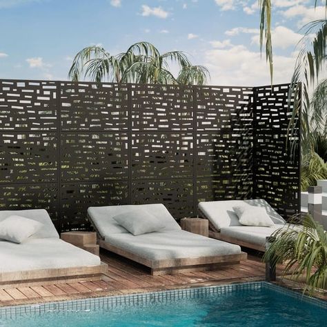 Outdoor Privacy Screen Metal Privacy Screen Panel Free Standing - 72*35 - On Sale - Bed Bath & Beyond - 40162295 Outdoor Furniture Small Space, Freestanding Patio, Screened Pool, Metal Privacy Screen, Outdoor Privacy Screen, Screen Divider, Privacy Fence Screen, Terrace Ideas, Screen Enclosures