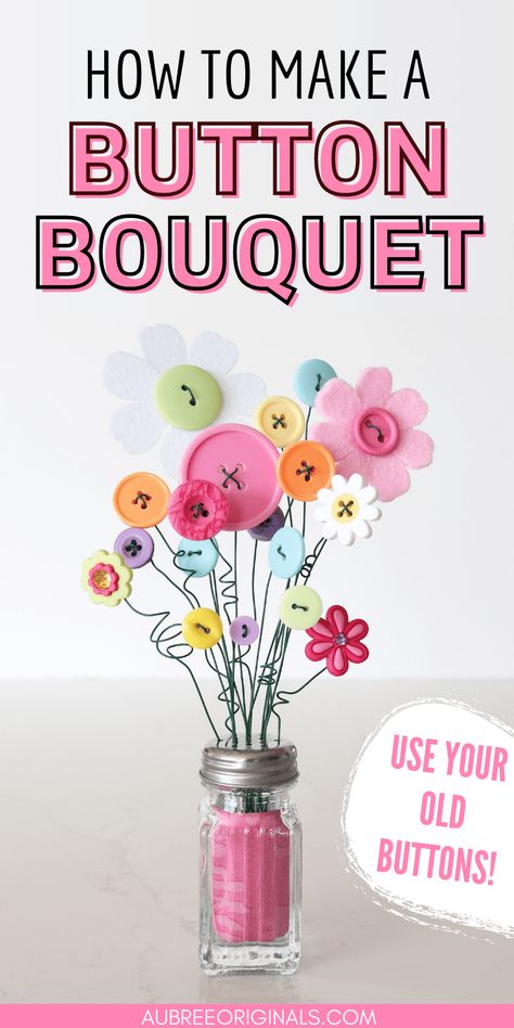 How to Make a Button Bouquet-in a Salt & Pepper Shaker! - Aubree Originals Salt Shaker Crafts, Button Craft Ideas, Button Art Projects, Buttons Crafts Diy, Girls Night Crafts, Senior Crafts, Button Projects, Activities For Seniors, Buttons Crafts