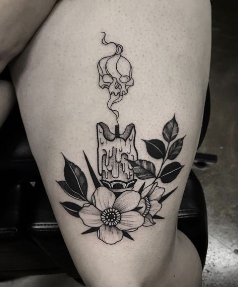 Dark Candle, Nature Tattoo Ideas, Witchcraft Tattoos, Halloween Flash, Cool Nature, Candle Tattoo, Nature Tattoo, Tattoo Quotes For Women, Ornamental Tattoo