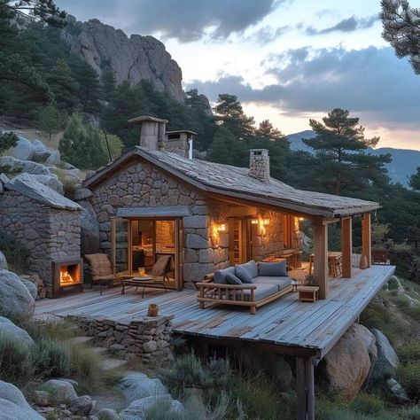 Stone Cabin, Tiny Cabins, Rustic Home Design, House On The Rock, Log Cabin Homes, Tiny House Cabin, Cabins And Cottages, Mountain Cabin, Stone Houses