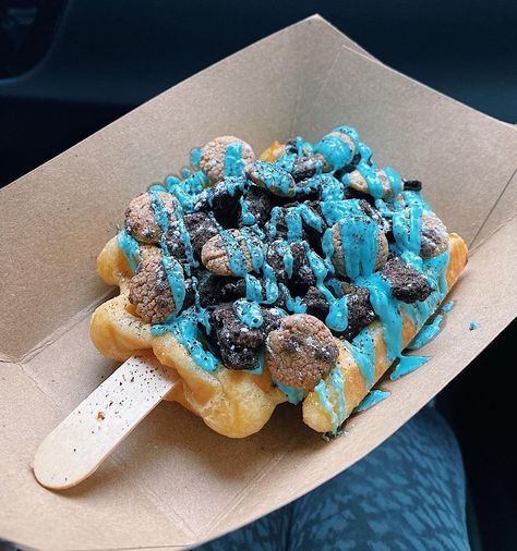 Neha & Brandon on Instagram: “Cookie Monster waffle Rate: 12/10 🤤🤤” Ice Cream Truck Business, Sandwich Truck, Waffle Truck, Waffle Dessert, Random Idea, Dessert Waffles, Blueberry Waffles, Waffle Bar, Bubble Waffle