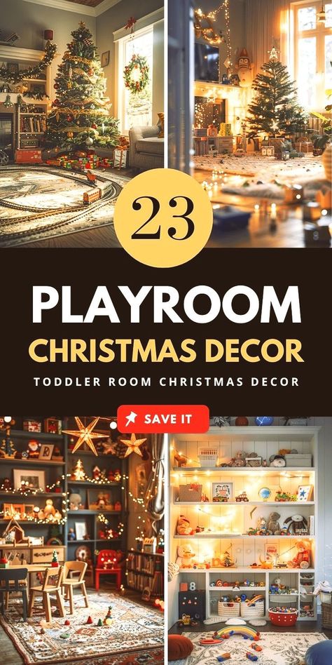 Explore holiday room decor ideas for kids! From toddler rooms to modern playhouses, discover Christmas trends, festive colors, and DIY decor for the perfect look. Save this pin now! Playroom Christmas Decor, Christmas Playroom, Playroom Christmas, Modern Playhouse, Living Room Staircase, Holiday Room Decor, Nursery Decorations, Diy Designs, Christmas Decor Inspiration