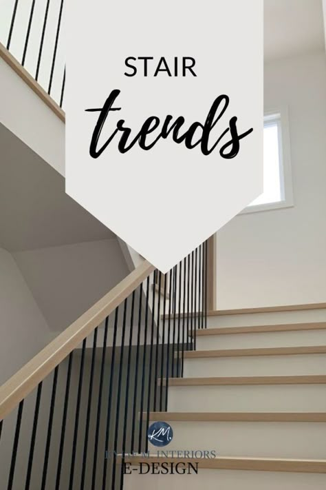 What's Trendy for Stairs & Railings in 2024? - Kylie M Interiors Changing Railing Stairways, Staircase With Half Wall And Railing, Decorative Stair Railing, Railing Metal Design, Balcony Stairs Indoor, Small Hallway Stairs Ideas, Split Level Railing Ideas Entryway, All White Banisters And Railings, All Metal Stair Railing