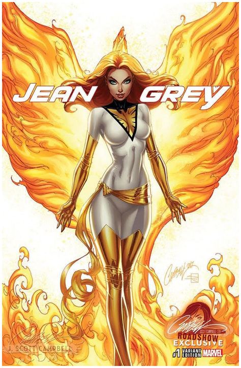 Jean Grey #1 J.Scott Campbell Roadshow Exclusive Edition D. Click the pic and find out more... Phoenix Marvel, Marvel Jean Grey, Jean Grey Phoenix, J Scott Campbell, Scott Campbell, Uncanny X-men, Spider Gwen, Marvel Girls, Marvel Women