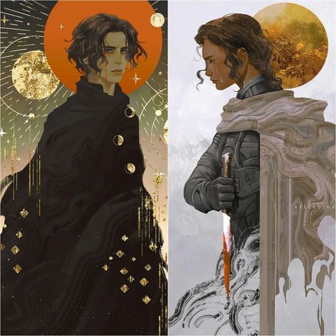 Muad'Dib and Sihaya. Artist: @afterblossom_art #dune #duneparttwo #duneart #TimotheeChalamet #Zendaya #paulatreides #chani | Instagram Afterblossom Art, Dune Fan Art, Paul And Chani Dune Fanart, Chani Dune Fanart, Paul And Chani Dune Art, Dune Characters Art, Dune Paul Atreides, Dune Painting, Dune Fanart