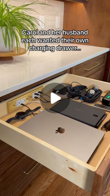 Docking Drawer™ on Instagram: "Tired of messy power strips? Carol & her husband found the perfect solution with Docking Drawer’s 8-port Blade Duo! 🔋⚡ 

Install Docking Drawer Blade Series outlets into kitchen cabinet drawers to create hidden charging stations, eliminating countertop clutter and creating more functional and organized kitchen spaces.

Thanks @tayloredspacesforall for featuring our in-drawer outlets!

#kitchen #kitchenorganization #kitchengoals #dreamkitchen #kitchenhacks #organizedkitchen" Docking Drawer Kitchen, Under Cabinet Power Strip, Hidden Outlets In Kitchen, Outlets Under Cabinets, Hidden Outlet, Hidden Outlets, Docking Drawer, Kitchen Outlets, Lakehouse Kitchen