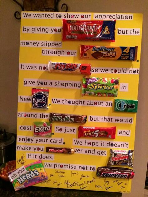 Cute candy poster Retirement Candy, Candy Birthday Cards, Candy Posters, Candy Boards, Candy Bar Poster, Candy Messages, Pastor Appreciation Day, Principal Appreciation, Homemade Birthday Gifts