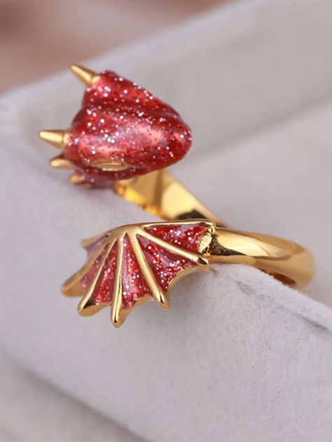 1 Piece Fashion Pterosaur Rings Colorful Red Dragon Fly Open Rings For Kids Men Women Gift | SHEIN USA Dragon Rings, Lucky Jewelry, Gold Topaz, Dragon Ring, Dragon Wings, Ceramic Rings, Knuckle Rings, Finger Rings, Rings For Girls