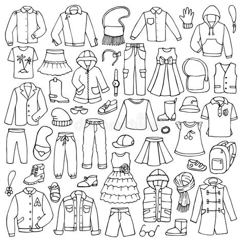 Hand drawn doodle set with childish clothes. Vector illustration for backgrounds #Sponsored , #Sponsored, #paid, #doodle, #Hand, #illustration, #set Clothes Drawing Easy, Coloring Pages Clothes, Clothing Doodles, Clothes Doodle, Childish Clothes, Lettering Outline, Doodle Clothes, Clothes Coloring Pages, Clothes Coloring