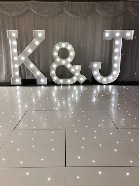 Light Up Letters Wedding, J Wallpaper Letter Iphone Aesthetic, Hip Hop Wedding, Hops Wedding, J Letter Images, White Dance Floor, Quince Decor, Venue Lighting, Wedding Dance Floor