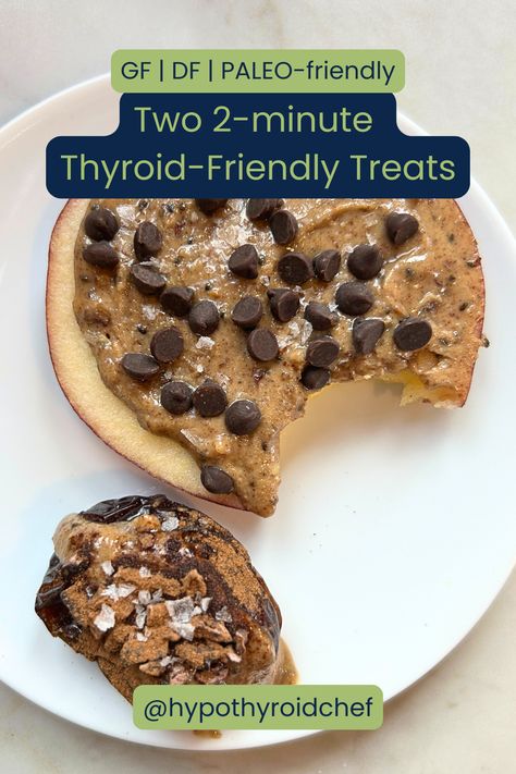 Looking for a quick and healthy snack that supports your thyroid? 🍏🍫 These two 2-minute treats—Nut Butter Stuffed Dates and Apple with Nut Butter & Chocolate Chips—are perfect for satisfying sweet cravings while boosting energy and balancing blood sugar. Gluten-free, dairy-free, Paleo-friendly, and customizable to your dietary needs! 🙌  Head to the Hypothyroid Chef blog to grab the recipes!  #ThyroidHealth #HealthySnacks #QuickRecipes #ThyroidFriendly #WholeFoodSnacks #EnergyBoosting Recipes For Hypothyroid, Hypothyroid Recipes, Thyroid Healthy Foods, Balancing Blood Sugar, Easy Healthy Snacks, Stuffed Dates, Homemade Almond Milk, Dairy Free Diet, Sweet Cravings