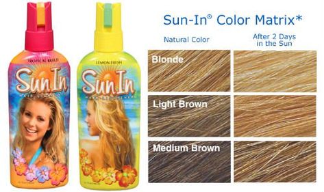 This is Sun-In's hair lightening matrix, to give you an idea of what to expect. Sunbum Hair Lightener Results, Sun Bum Hair Lightener, Sun In Hair Lightener, Bilage Hair, Sun In Hair, Lighten Hair Naturally, Hair Lightener, Spray Hair, Lighter Hair