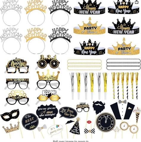 NYE Party Favors 2024, Set of 74 | New Year Photo Props, NYE Hats and Noise Makers | New Years Headband 2024, Happy New Year Necklace New Years Headband, Nye Party Hats, Nye Hats, Happy New Year Headband, Nye Balloons, New Year Glasses, Nye Decorations, New Year Headband, New Years Hat