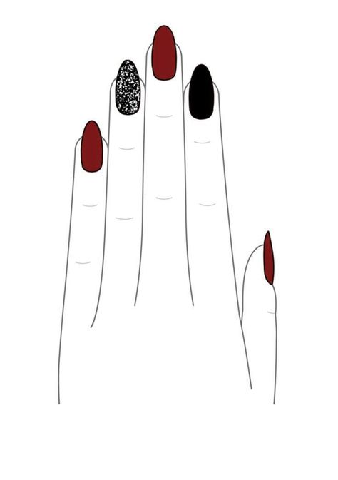 Dark Red And Black Nail Designs, Tvd Inspired Nails, The Vampire Diaries Nails Ideas, Cute Black Nails Ideas Simple, Red Nails And Black, Scarlet Witch Nails, Simple Red And Black Nails, Kids Manicure, Spa Girl