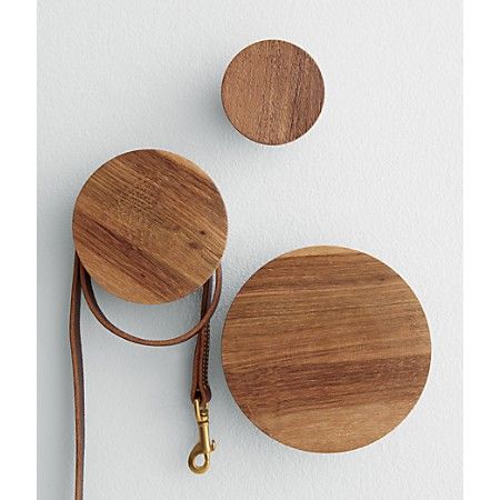 set of 3 dot coat hooks | CB2 Modern Wall Hooks, Modern Shelving, Hat Rack, Creative Wall, Quirky Design, Wood Rounds, Home Decor Mirrors, Coat Hooks, Fun Decor