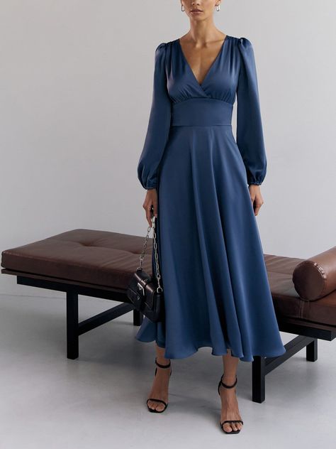 Formal Dresses With Long Sleeves, Flared Dresses Classy, Formal Midi Dress Classy, Elegant Midi Dress Classy, Business Dresses Classy, Elegant Modest Dresses, Modest Party Dress, Formal Long Sleeve Dress, Elegant Dresses Long Sleeve