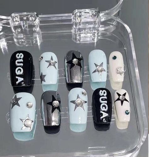 Suga Nails Designs, Yoongi Nails Ideas, Suga Inspired Nails, Agust D Nail Art, Suga Nail Art, Yoongi Nails, Agust D Nails, Suga Nails, Bts Nails Ideas