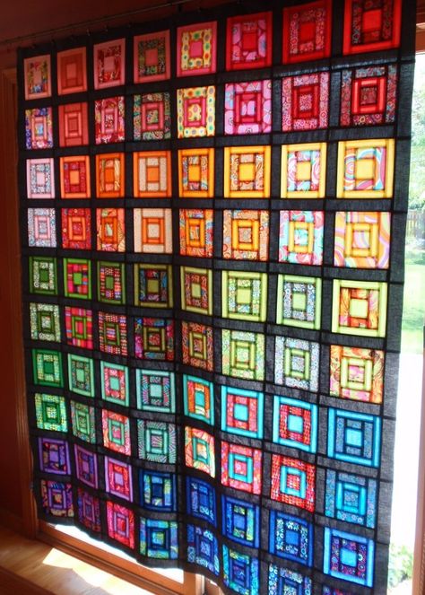 Stained glass quilt Felt Quilting, Colourful Quilts, Embroidery Felt, Denim Quilts, Quilted Curtains, Stained Glass Quilt, Textile Inspiration, Pieced Quilts, Batik Quilts