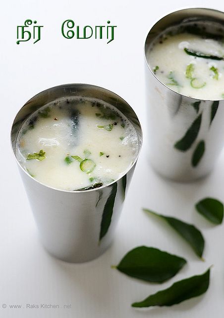 -spiced-buttermilk   Thick curd/ plain yogurt	1 cup Water	4-5 cups Green chilli	2 Chopped ginger	1 tblsp Chopped coriander	1 tblsp Chopped curry leaves	1 sprig Salt	As needed Asafoetida	1 pinch Lemon(optional)	1/2   To temper Oil	1 tsp Mustard	1 tsp Asafoetida	1 pinch Curry leaves	1 sprig Indian Drinks, Indian Cookbook, Buttermilk Recipes, Indian Foods, Butter Milk, Cool Drinks, India Food, South Indian Food, Indian Sweets