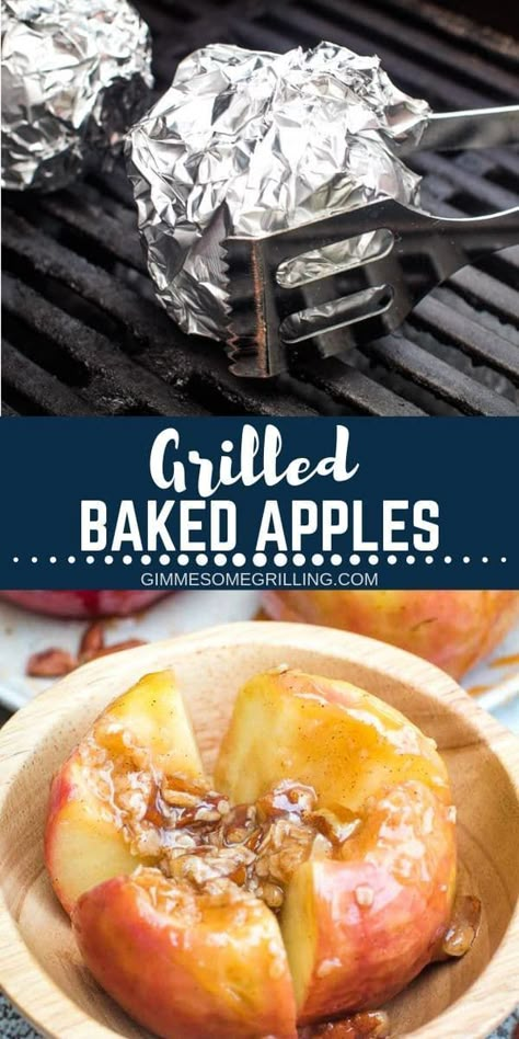 - Baked Apples are a delicious apple dessert that can be made on the grill or in the oven. Don't forget to top these with caramel and ice cream! Apples On Grill, Campfire Apples Foil Packets, Camping Baked Apples, Baked Apples On The Grill, Apples On The Grill, Campfire Baked Apples, Apple Campfire Desserts, Baking On The Grill, Campfire Desserts Foil Packets