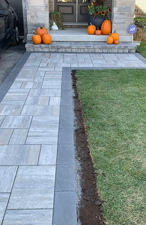 Interlocking Driveway, Doors Aesthetic, Patio Ideas Design, Driveway Extension, Walkway Design Ideas, Front Driveway Ideas, Flower Garden Aesthetic, Paver Sidewalk, Concrete Pavers Walkway