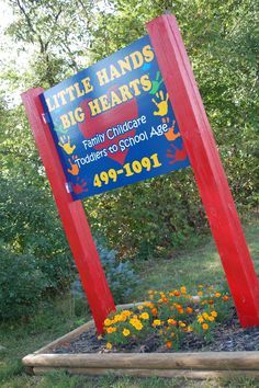 Daycare Signs Outdoor, Home Daycare Decor, Brick Circle, Daycare Signs, Daycare Spaces, Wood Sign Art, Daycare Curriculum, Business Signs Outdoor, Starting A Daycare