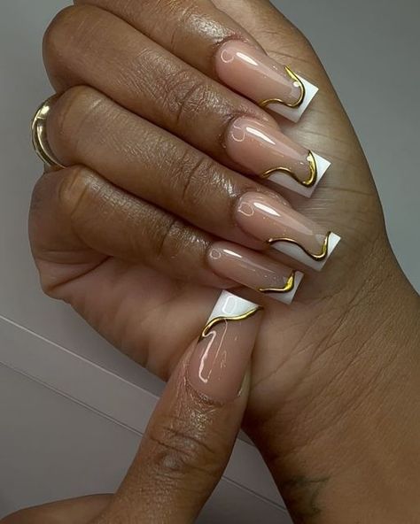 Gold Acrylic Nails, Milky Nails, Acrylic Toe Nails, French Tip Nail Designs, Pick A Color, Girly Acrylic Nails, French Tip Acrylic Nails, Glow Nails, French Acrylic Nails