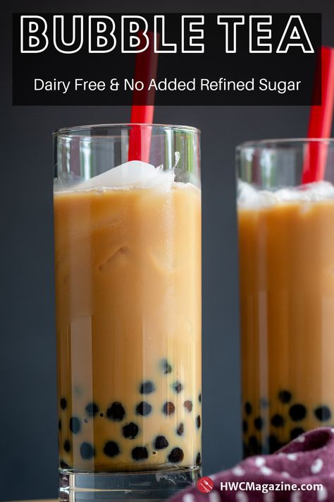 Homemade Cream Earl Grey Bubble Tea is the summer’s most refreshing beverage made with dairy free coconut milk, earl grey tea, chewy boba balls (black tapioca pearls) and lightly sweetened with date paste. (vegan, dairy-free) #HWCMagazine #bubbletea #tea #bobo #earlgrey #tea #teatime #vegan #dairyfree #icedtea #asianbeverage #drink #bobotea / https://www.hwcmagazine.com Dairy Free Boba Tea, Boba Balls, Black Tapioca Pearls, Iced Chai Tea Latte, Iced Chai Tea, Date Paste, Homemade Bubbles, Matcha Chocolate, Ice Milk