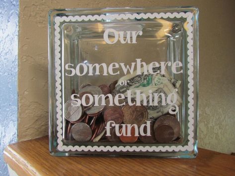 Glass Block Piggy Bank Diy, Counting Pennies, Vinyl Sayings, Glass Block Crafts, Glassware Crafts, Lighted Glass Blocks, Wood Craft Patterns, Diy Blocks, Block Craft