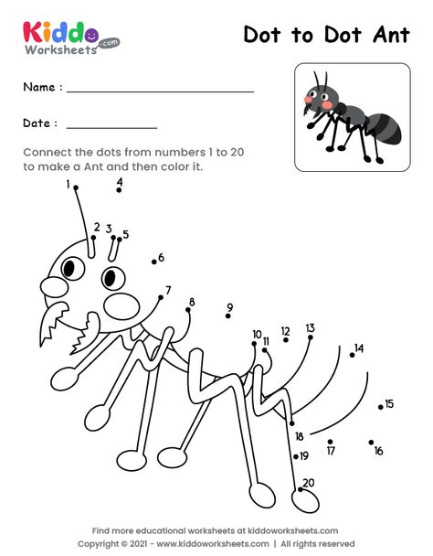 Ant Worksheet Free Printable, Ant Kindergarten, Ant Worksheet Preschool, Preschool Ant Craft, Ant Worksheet, Preschool Ant, Free Printable Dot To Dot, Ants Printable, Ant Craft