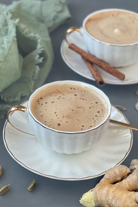 Ginger milk tea in a tea cup. Ginger Milk Tea Recipe, Black Tea With Milk, Ginger Milk Tea, Ginger Milk, Tea With Milk, Milk Tea Recipes, Cardamom Powder, Tea Milk, Vegan Chocolate Chip