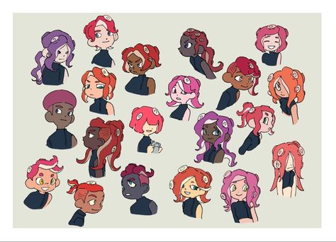 Splatoon Hairstyle Ideas, Splatoon Fan Hairstyles, Octoling Hair Ideas, How To Draw Octoling Hair, Splatoon Hair Reference, Inkling Oc Base, Sorobochi Splatoon, Custom Splatoon Hairstyles, Splatoon Hair Ideas